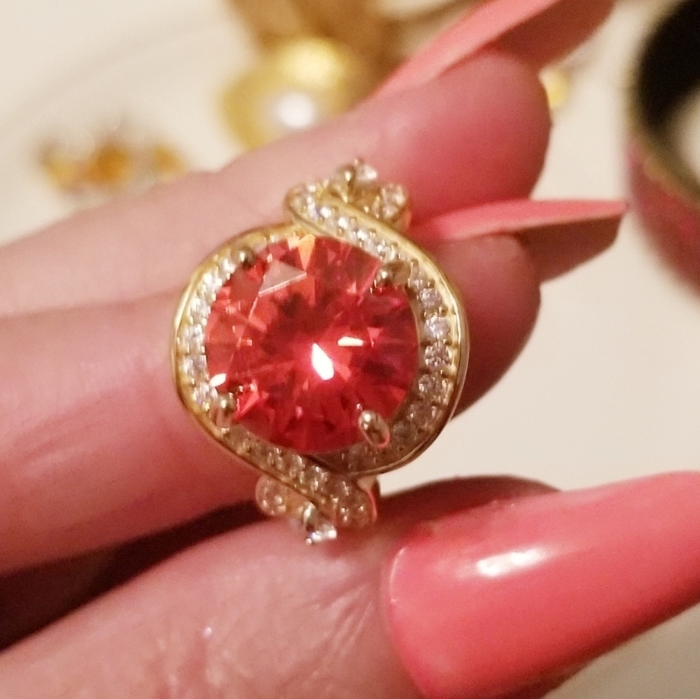 PADPARADSCHA & WHITE CZ 18K OVER SS RING